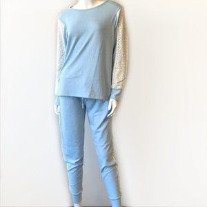 Flora Nikrooz Blue & Lace Long Sleeve Pajama Set